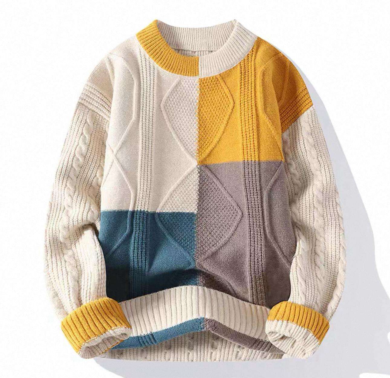 Free Size Men's Winter Warm Retro Round Neck Thickened Knitted Sweater